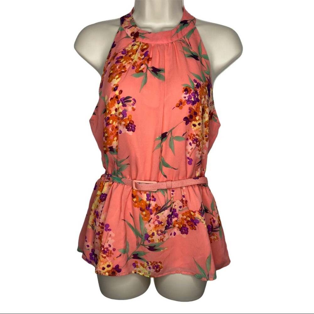 Eva Mendes Coral Halter Belted Racerback Blouse Small